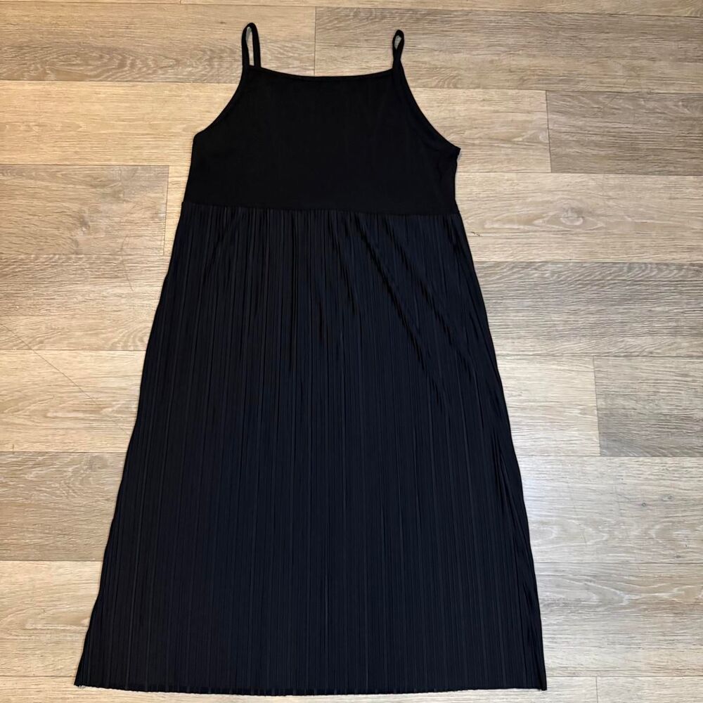 Black Pleated Cami Midi Dress Spaghetti Strap Slip Extender